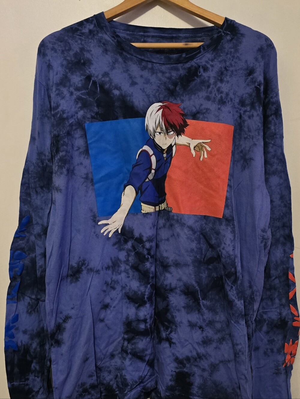 My Hero Academia Shoto Todoroki Blue T-Shirt Long Sleeve Size L